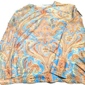 Beautiful Long Sleeved Blue / Goldish Paisley-Type Print Top - Women's Size 2XL